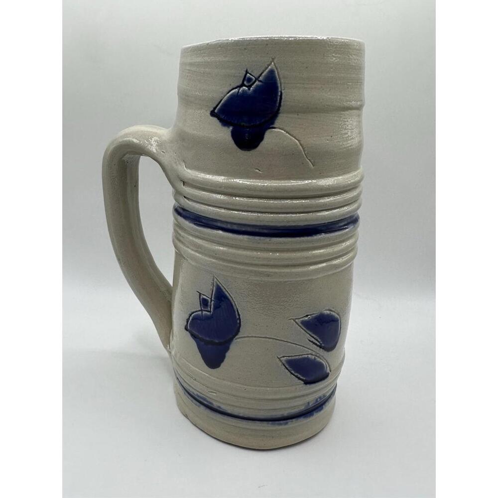 Vintage Williamsburg Pottery Salt Glaze Beer Stein Mug Flowers Leaves